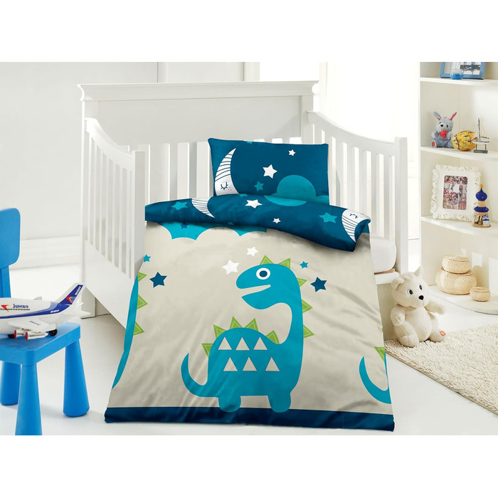 Комплект постільної білизни Kinder для дітей | 100x135 см + 40x60 см | 100% бавовна | Застібка-блискавка | Принцеса, зірки | рожевий/рожевий (100 x 135 см, динозавр)