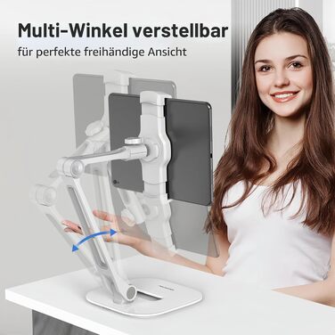 Регульована підставка для планшета та смартфона AboveTEK, тримач на стіл для iPad mini, Air, Samsung Galaxy, підходить для пристроїв від 4 до 11 дюймів (Білий)