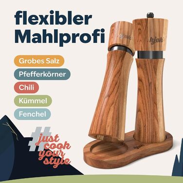 köc Premium Salt and Pepper Mill - Solid Acacia Wood with Coaster, Cleaning Brush and Funnel - Wooden Mill Set with Ceramic Grinder - Salt and Pepper Mill Father's Day Gift