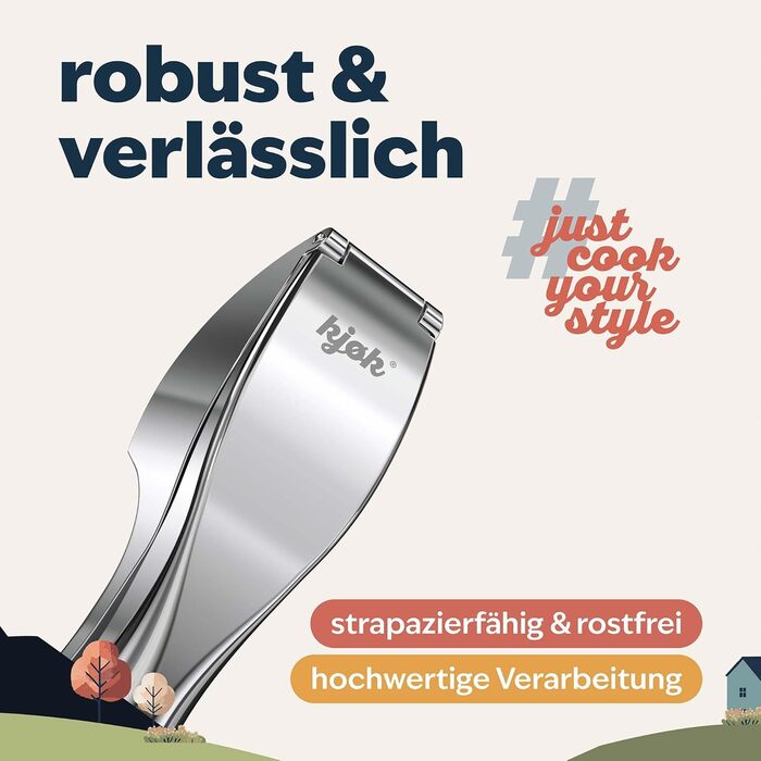 Преміум-прес для часнику Kjøk - з цинкової сплави, хром, професійний, для посудомийної машини, стильний, подарунок на День Матері, срібний