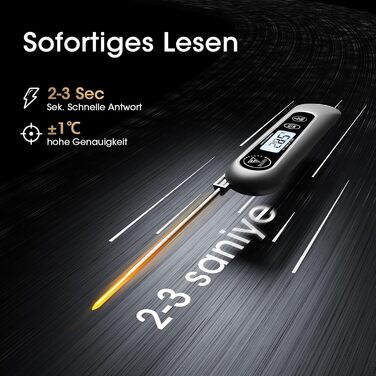 Цифровий кухонний термометр DOQAUS для м'яса, приготування їжі, випікання та гриля, швидка реакція 3s, LCD дисплей, автоматичне вмикання/вимикання (сріблястий/чорний)