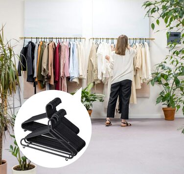 ilauke Standard Clothes Hangers Set, 50 Pieces Black Plastic Clothes Hangers, Multi-Purpose Skirt Hangers Space-Saving Clothes Hangers for Drying and Wet Laundry for Clothing Suits, Jackets, Trousers, 37CM