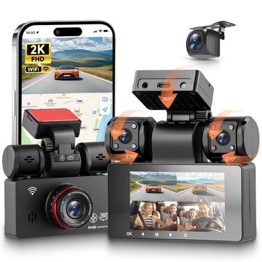 Автомобільний відеореєстратор 360° 4K/FHD 1080P (4 канали: передній, задній, лівий, правий) з ІК-нічним баченням, G-сенсором, моніторингом паркування 24г та карткою пам'яті 64 ГБ, екран 3 дюйми