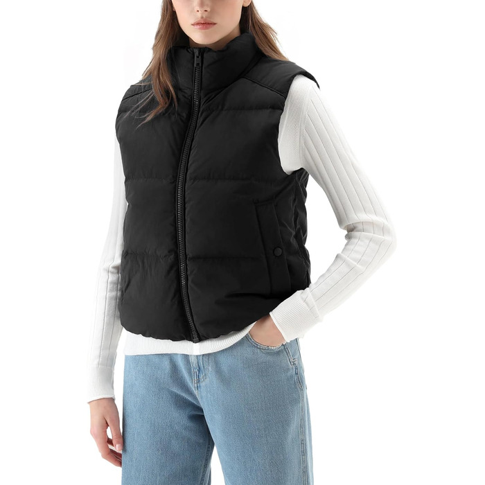 Жіноча жилетка Fengbay Reitweste: безрукавна, з коміром-стійкою, легка, стьобана, з утеплювачем, для осені та зими, чорна, розмір M