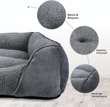 FURTIME Dog Bed for Medium and Large Dogs, Washable Fluffy Dog Basket, Non-Slip Dog Cushion, Anti-Anxiety, 76x61x23cm