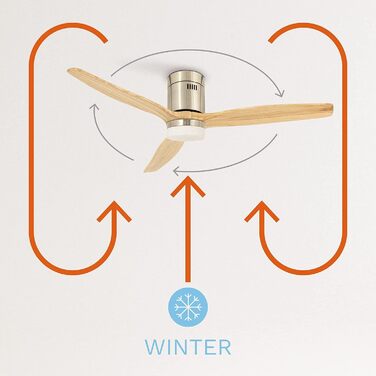 Вентилятор стельовий WINDCALM M/ з підсвічуванням, Нікель, Колір світлого дерева, з пультом, 40W, Ø132cm, DC-двигун, літньо-зимовий режим, таймер 1-4 год