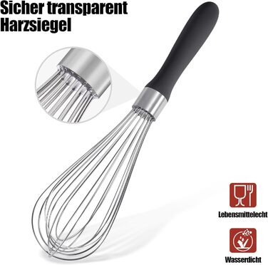 Віскер Доosu 28 см для приготування їжі, кулька з нержавіючої сталі 18/8, міцний ручний віскер для змішування, збивання, збивання (чорний) Чорний M-28cm