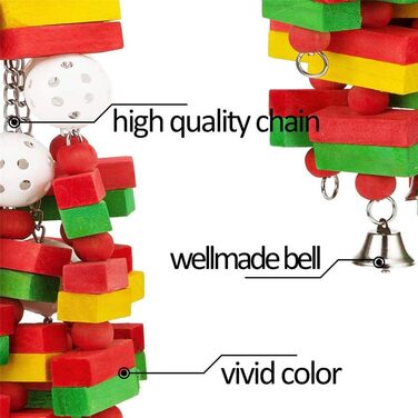 DIYARTS Wooden Parrot Toy Hanging Bird Chewing Colorful Parrot Toys Small Medium Bird Block Toy for African Grey Macaws Cockatoos Eclectus