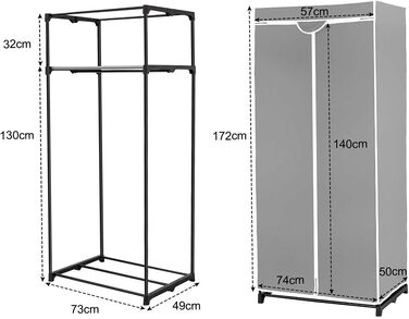 GIANTEX Clothes Closet Fabric Wardrobe with Clothes Rod & Shelf, Folding Wardrobe 74 x 50 x 172 cm, Clothes Rack Metal Frame with Dust Cover, for Bedroom Dressing Room (light grey)