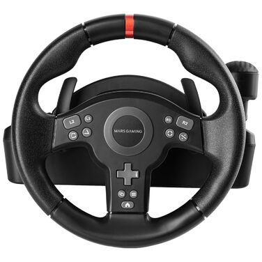 Руль для перегонів Mars Gaming MWH-RSX з Force Feedback та подвійним мотором, комплект з 3 педалями з прогресивним опором, H-Gearbox з 12 передачами, 14 налаштовуваних кнопок, сумісний з PC/PS4/Xbox Series X|S