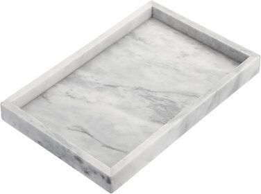 BSTKEY 30x20cm Natural Marble Stone Storage Tray, Decorative Rectangular Plate Tray Organizer for Kitchen Bathroom Dresser Decor Vanity Counter Coffee Table, Grey