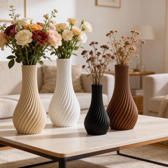 Ваза NATUMO Design 'Longi' – сучасна декоративна ваза з міцного пластику, 18 см, бежева