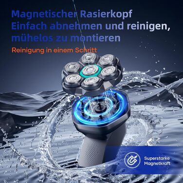 Машинка для гоління голови чоловіча Kensen 7D водонепроникна, з магнітною насадкою, Type-C, 8100/8600 об/хв, сіра