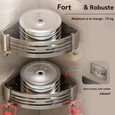 Поличка для душу без свердління - органайзер для ванної кімнати. Етажерка для душу та ванни з 4 гачками. Міцна алюмінієва поличка, водонепроникна з високим бортиком (Сірий)