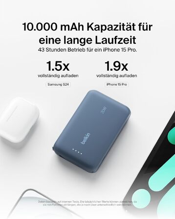 Повербанк Belkin BoostCharge 10000mAh з вбудованим кабелем USB-C, 20W, LED-індикатором, синій