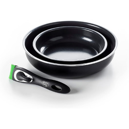 GreenChef ClickPan набір керамічного антипригарного посуду, 3 предмети: каструлі 16 см/1,6 л і 20 см/3,1 л з знімною ручкою, без PFAS, універсальні, компактні, для індукції, підходять для посудомийки, чорні