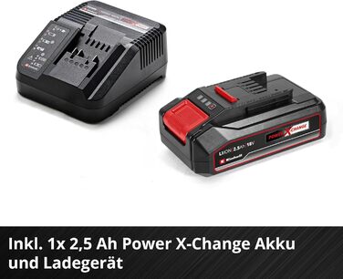 Акумуляторний ударний дриль-шуруповерт Einhell TE-CD 18/44 Li-i (1x2,5Ah) Power X-Change (18 В, 44 Нм, ударна функція, патрон 13 мм, 2 швидкості, з акумулятором 2,5 Ah та зарядним пристроєм)