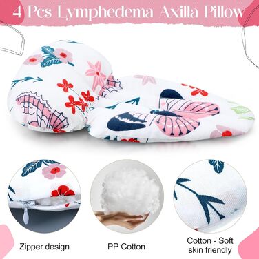 Juexica 4 Pack Lymph Edema Axilla Mastectomy Pillow Cotton Post-Breast Surgery Recovery Breast Pillow for Sleeping, Mastectomy, Armpit Pain Relief (Flower)