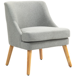 HOMCOM Armchair Lounge Chair with Linen Look, Armrests, Padded Recliner with Wooden Legs, for Living Room, Bedroom, Light Grey | Aosom
