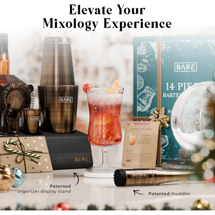 Набір бармена Mixology Boston Cocktail Shaker Set (14 предметів) з матового латуні 0.8L (BKB3)