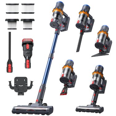 Бездротовий акумуляторний пилосос з дисплеєм та LED-підсвіткою, 58000Pa, Anti-Tangle-щітка, самостійна парковка, зарядка від стіни (блакитний)