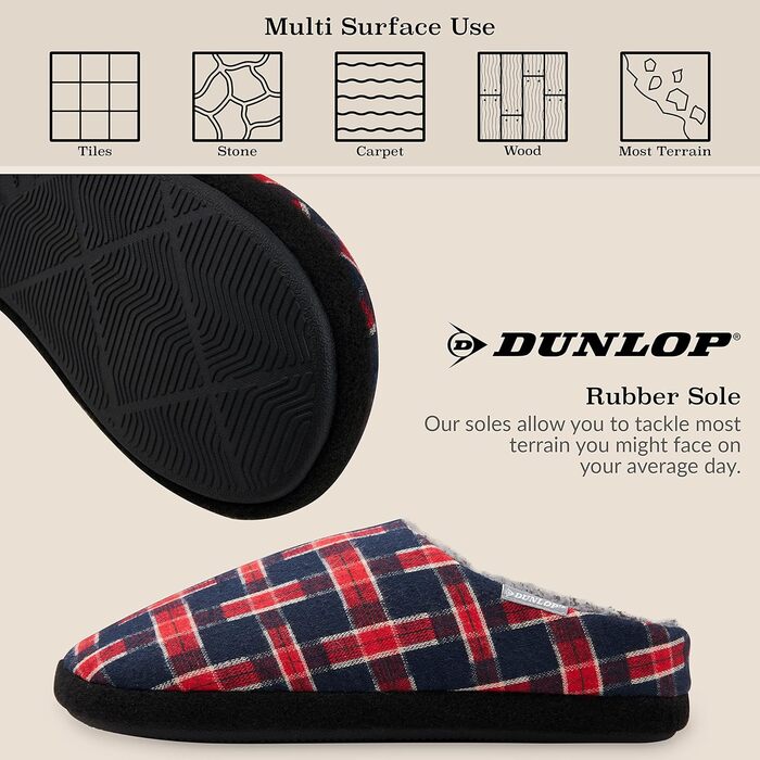 Тапочки чоловічі Dunlop з підкладкою, антиковзкі, з Memory Foam, 44 EU, темно-синій, бордовий