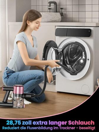 Бездротовий акумуляторний пилосос SUXIANGVAC 45000Pa/500W з LED дисплеєм та антинамотувальною насадкою, 73см подовжуваний шланг для твердих поверхонь, килимів та шерсті тварин, Рожевий