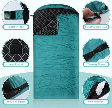 Спальний мішок Baumwoll-Flanell для дорослих: легкий, водонепроникний, 100% бавовна, для кемпінгу, подорожей, відпочинку вдома та на природі (Морська блакить)