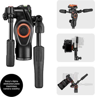 Штатив Manfrotto Befree Advanced 3-Way з тріножкою та рідинною головкою, алюміній, для камер та відеокамер до 6 кг, компактний, аксесуари для фото та відео (Befree Adv 3-Way Sony Alpha Alu)