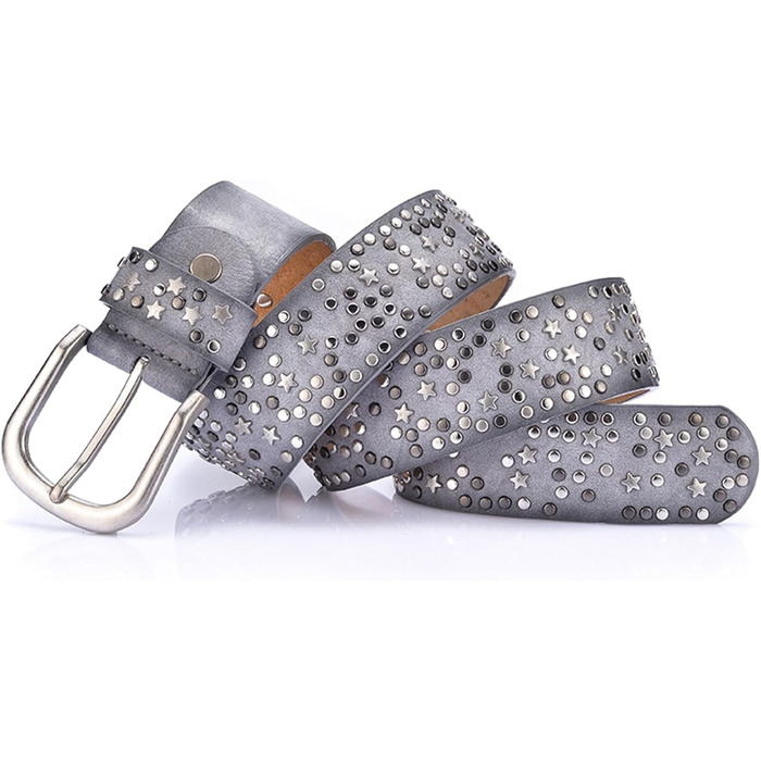 Жіночий шкіряний ремінь Stern з шипами, широкий ремінь для джинсів, регульований, сірий колір