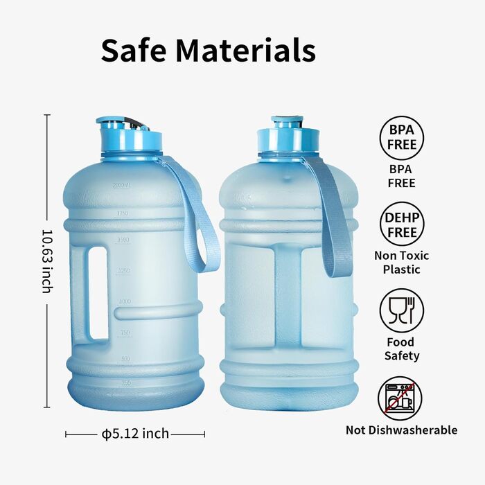 TOOFEEL Water Bottle 2L - 2 Liter Water Bottle BPA Free, Large Bottle, Reusable Sport Water Bottle with Marked Measurements, Gym Water Bottle - (Matte Light Blue, 2200 ml)