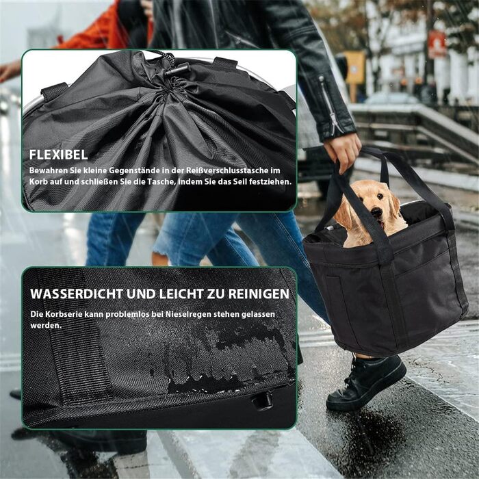 Складаний водонепроникний кошик на кермо велосипеда, знімний, з алюмінієвого сплаву, для собак та котів, для походів, пікніків та покупок (Чорний)