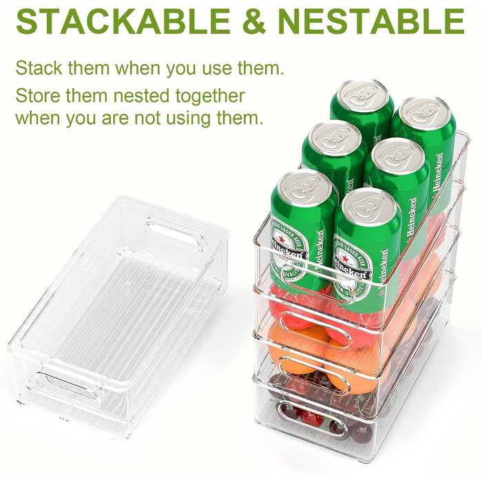 FINEW Refrigerator Organizer 12-Piece Set (4 Small, 4 Medium, 4 Large), Stackable Refrigerator Containers, Transparent Storage Boxes for Kitchen, Pantry, Cabinets, Sink, Bathroom - BPA Free (8 PCS - 4 Medium / 4 Large)