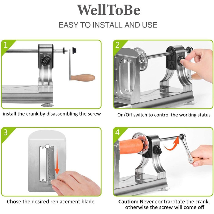 WellToBe CS 668 спіралізатор: ручний спіральний овочевий слайсер з 6 лезами та 4 присосками для приготування пасти, спіралей з овочів (морква, огірок, картопля, кабачок, гарбуз) з нержавіючої сталі