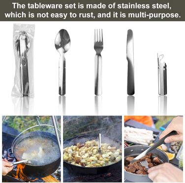 Набір посуду Bundeswehr: термостійкий, для кемпінгу, приготування їжі на відкритому повітрі, з алюмінію, для виживання, армійського користування. Включає столові прибори з відкидним ручками.