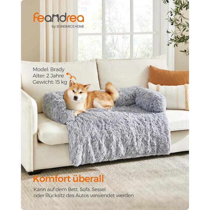 Ліжко для собак Feandrea FluffyHug, м'яка подушка-софа, захист дивану, XL, 110 x 95 x 18 см, сірий Ombré