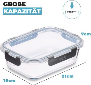 Набір контейнерів для їжі Igluu Meal Prep (5 шт.) – 1050 мл, Borosilikatglas, BPA-free, для мікрохвильовки, духовки, морозильника, посудомийної машини, витікання неможливе