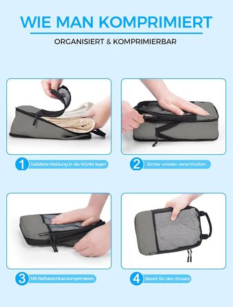 Набір кубиків для пакування багажу BAGLHER - Клінічний органайзер для подорожей, водонепроникні сумки (Сірий)