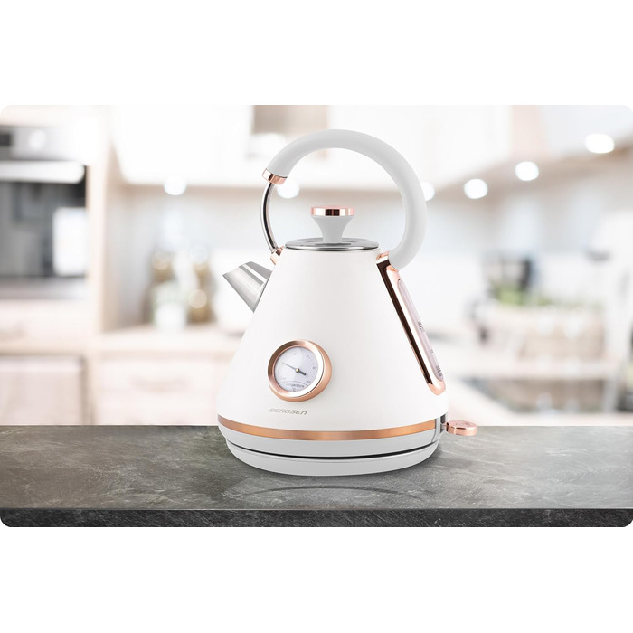 Елегантний чайник Berdsen BD-701 з термометром, 1.7L (білий)