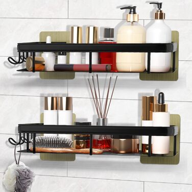 Полиця для душу Dealswin без свердління, 2 шт. Органайзер для ванної кімнати, полиця для зберігання та організації з великою місткістю, тримач для шампуню для душу та ванної кімнати (чорний)