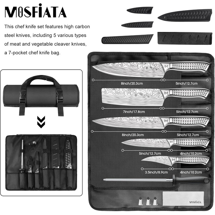 MOSFiATA 17-Piece Professional Kitchen Knife Set with Titanium Coating - Stainless Steel Chef Knife Set with Scissors, Finger Guards & Gift Box (Includes 10 Outdoor Knives)