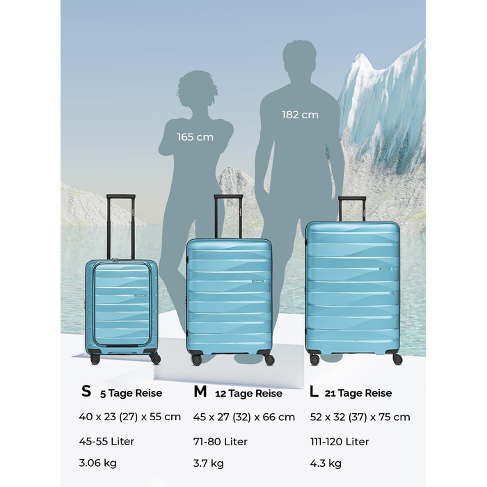 Чемодан середнього розміру з жорстким корпусом | Розкладний валіза-тележка 45 x 27 x 66 см з високоякісного поліпропілену | Унісекс, вага 3,7 кг | Подвійні колеса & TSA-замок (Travel) | Відділення для ноутбука (55 см)