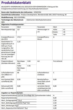 Міні-сушарка для одягу HOMCOM на 5 кг з функцією стерилізації, 6 программи до 60°C, 1000 Вт, сенсорний екран, захист від заломів, барабан із нержавіючої сталі (Блакитний)