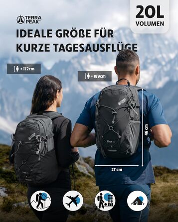 20L Flex 20 Premium Wanderrucksack (small) with back ventilation, hydration system & rain cover - Trekking backpack made of breathable 3D Air Mesh Polyester - Outdoor daypack with hip belt (Gray)