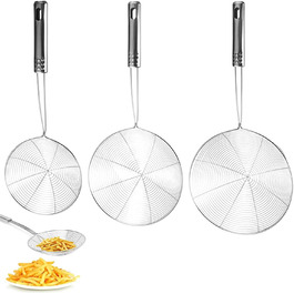 Набір з 3 шт. шумівки з нержавіючої сталі, фільтр для бульбашок та жиру, кухонне сито з нержавіючої сталі, 3 розміри