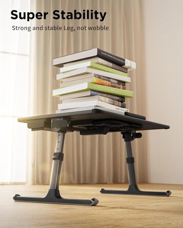 SAIJI Стіл для ноутбука [Преміум XXL Extra Groß] з регульованим підсвіткою, багатофункціональний стіл для ліжка Преміум-класу, складний стіл для ноутбука з ящиком (Темно-чорний)