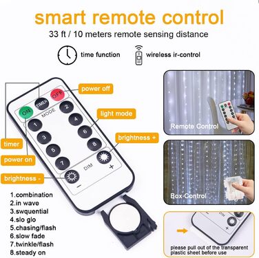 Ланцюжок прикрас LED, 10м, 100 світлодіодів, з пультом та таймером, 8 режимів, вологостійкий IP65, тепле біле світло, для дому та вулиці, для святкування, 1 шт. (2 в 1 USB & батарейка)