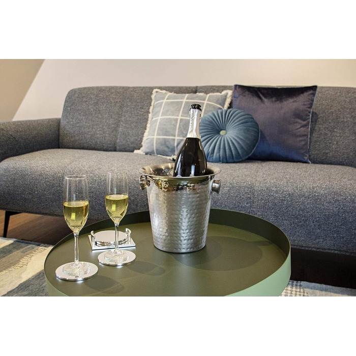 EDZARD Sparkling Wine Cooler Joey (Ø 21 cm) made of stainless steel - Bottle cooler, wine cooler - Beverage cooler for 1 bottle - Bowl for wine, sparkling wine & ice cubes - Hammered Champagne cooler with handle