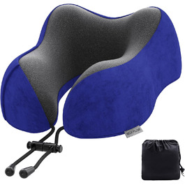 Подушка для шиї у подорожах: автомобільна, для літака, з memory foam, м'який велюровий чохол, для дорослих, для офісу, дому (Темно-синій)