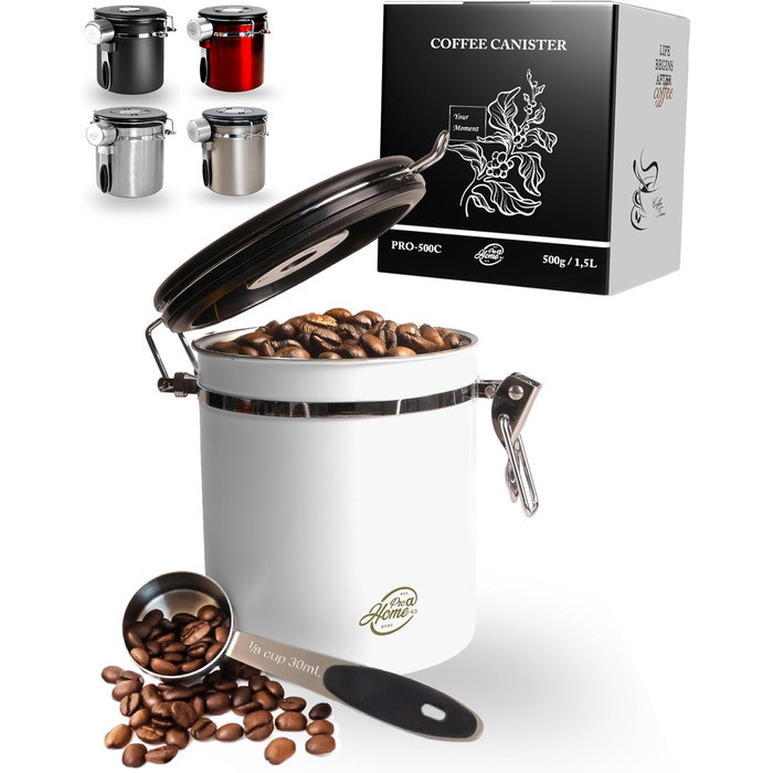 Контейнер для кави 500г з нержавіючої сталі з дозатором та календарем, 1,5л, стильна упаковка